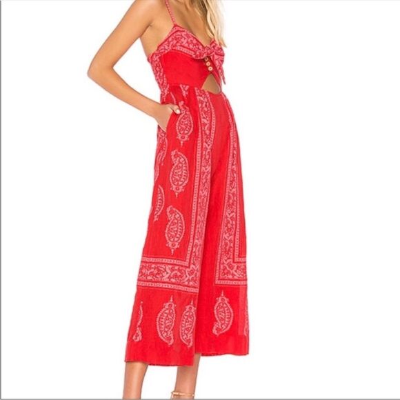 Free People | Pink Red Printed Strappy Jumpsuit OB793522 Sz 0 - Picture 4 of 16